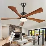 Forrovenco Holz Deckenventilator mit Licht 132cm/52 Zoll, Deckenventilator mit Beleuchtung und Fernbedienung, Outdoor Deckenventilatoren für Terrasse, 5 Flügel, 6 Stufen, leiser DC-Motor, Walnuss