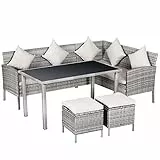 Outsunny 5-TLG. Gartenmöbel Set, Rattan Sitzgruppe mit Fußhocker, Metall, Grau, 142 x 60 x 75 cm
