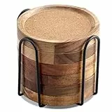 WLWNWFT Untersetzer Holz für Gläser 6er Set, 10.5 cm Untersetzer Gläser Kork Saugfähig mit Halter, Glasuntersetzer Getränkeuntersetzer Korkuntersetzer für Getränke, Bar, Tassen, Glas