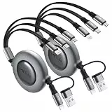 Minlu 5 in 1 Multi USB Kabel, Einziehbares Multi Ladekabel mit Datenübertragung [2Stück 1.2m] USB C Schnellladekabel mit Micro/Typ C/Lightning für iPhone 17 16 15 14 13 12 11,Android,Galaxy,Tablet