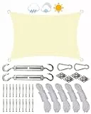 Sonnensegel 3 x 4 m, Premium HDPE 98% UV Atmungsaktiv, Mit Ösen und Befestigungsseilen, Sonnensegel wasserdicht Geeignet für Außenbereich, Garten, Camping, Terrasse(Elfenbeinweiß)