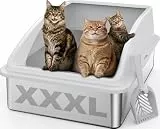 FURTIME Katzenklo Edelstahl XXXL, Katzentoilette Edelstahl 71x51x31 cm, Extra Großes Katzenklo mit Abnehmbarem Hohem Rand, Leicht zu Reinigen, Geeignet für Mehrkatzenhaushalte & Große Katzenrassen