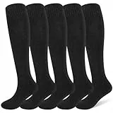 Tialfas 5 Paare Kniestrümpfe Damen, Warme Damen-Kniestrümpfe Baumwolle Weichem Touch Knee High Socks Schwarz Komfortables für Hiking Outdoor Alltag und kalte Winter
