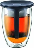 Bodum Doppelwandiges Glas mit Teesieb – 1 Stück – 450ml Teebecher mit Filter – Spülmaschinenfest – Mundgeblasenes Borosilikatglas