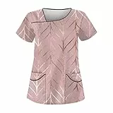Saymany Kasack Damen, Kleidung Set Pflege Modern Arbeitskittel Sportshirt Kurzarm Berufskleidung (3-Pink, 4XL)