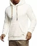 Leif Nelson Herren Hoodie Teddy Fleece Pullover mit Kapuze Kapuzenpullover für Männer Pulli Longsleeve Sweatshirt LN20105 Größe XL Ecru