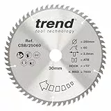 Trend Holz Kreissägeblatt, 250mm Durchmesser, 30mm Bohrung, 80 Zähne, HW, 3mm Schnittbreite, +15° Haken, CSB/25080