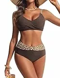Hanna Nikole Damen Bikini Sets, Badeanzug Damen Bauchweg,Textured High Waist Bikinis Sets,Push up Bikini Oberteil mit Retro Bikinihose,2 Teiliger Badeanzug mit Twist Farbblock Design