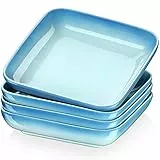 LOVECASA Tafelservice, 4er quadratische Suppenteller Set aus Steinzeug, Tiefteller Set für 4 Personen, Pastateller, 21x 21x H4,6 cm, 1050 ml, Himmelblau
