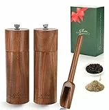 Oleio Buxtehude Kollektion Salz und Pfeffermühle Set Modell Igel, Gewürzmühlen aus massivem Akazienholz mit Keramikmahlwerk, stufenlos verstellbar, mit Gewürzlöffel, 15 cm