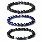 XIANNVXI Armband Herren Perlenarmband 8mm Perlen Armbänder Männer Naturstein Armband mit Blau Tigerauge Lavastein Onyx Herrenarmband Set Elastische Herrenschmuck Geschenke für Papa Opa Ehemann
