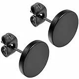 JewelryWe Schmuck Herren-Ohrringe, 10mm Kreis Ohrstecker, 2pcs(1 Paar), Edelstahl, Schwarz