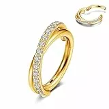 JSDDE Segmentring Clicker aus Edelstahl 16g Ohrpiercing mit Zirkonia Tragus Helix Conch Daith Piercing Ring Nasenring Piercing Lippenpiercing Ring 8mm (Gold)
