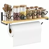 LYRIFFTIC Gewürzregal Wand, Gewürzhalter Organizer Hängend mit Papierhandtuchhalter, 40x9.2cm Holz Gewürzregale Wandmontagek für Küchen, Schrank, Speisekammer Gewürz (Gewürzgläser Nicht Enthalten)