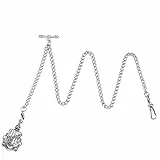 SIBOSUN Taschenuhr Albert Kette Taschenuhr und Kette, T-Bar Kette mit Ritterabzeichen Anhänger, Panzerkette 2 Haken Antik Fob T Bar für Herren Silber, 9,6 Schild-Silber, Classic