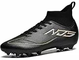 FGNINIY Fußballschuhe Herren High Top Spike Cleats Professionelle Fussballschuhe Jugendliche Fußball Stiefel Athletics Trainingsschuhe Outdoor Sportschuhe Football Schuhe Unisex,Schwarz,EU39