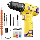 Akku-Schlagbohrmaschine 12 V, PULITUO schlagbohrschrauber set, Akkuschrauber mit 3/8' Metallfutter, 21 + 1 + 1 Drehmomentstufen, 1300-mAh-Batterie mit LED-Licht, 35 N.m maximales Drehmoment
