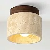 WOTTES Retro Naturgelb Travertin Leuchte Wabi Sabi Indoor Pendelleuchte Vintage Deckenleuchte für Schlafzimmer Flur Wohnzimmer (Stil B)