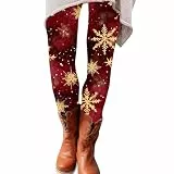 Topassion Thermo Leggings Damen Weihnachts Gefütterte Strumpfhosen High Waist Sportleggins Winter Warme Jeggings Frauen Winterleggings Thermostrumpfhose Weihnachtsmann Print Leggings(Gold,3XL)