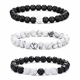 RANKEEF Perlenarmband Herren 8mm Naturstein Armbänder für Herren Perlenarmbänder Set Verschiedene schwarze Perlenarmbänder für Herren Verstellbare Stretch-Herrenarmbänder Lavasteinarmband