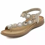 ZOEASHLEY Sandalen Damen Strass Flache Sandaletten Sommer Offene Zehe Zehentrenner Bohemian Flip Flops Beige28 41 EU