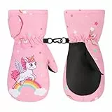 MoKo Kinder Skihandschuhe, Winddicht Wasserdicht Winterhandschue Warm Fäustlinge Sport Handschuhe für Skifahren Radfahren Snowboarden Outdoor-Aktivitäten für Jungen Mädchen von 4-6 Jahren - Rosa