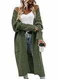 Saodimallsu Strickjacke Damen Lang Grobstrick Cardigan Lose Oversize Leichte Elegante Strickmantel Casual Einfarbig Open Front Sweater mit Taschen Armeegrün XL