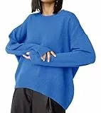 Ckikiou Übergroßer Pullover mit Rundhalsausschnitt, niedlich, lässig, für Damen, Herbst, Winter, lässig, langärmelig, weich, gestrickt, Blau, Groß