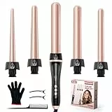 5-in-1 Lockenstab mit LCD & Keramikbeschichtung, Austauschbare Aufsätze für Große und Kleine Locken, Schnell Aufheizendes Lockenstäbe mit Einstellbare Temperatur & Handschuhe