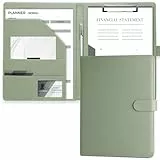 Mymazn Klemmbrett A4 mit Deckel, Mappe A4 Schreibmappe Klemmbrettmappe in Schwarz, PU-Leder Konferenzmappe A4 mit Dokumentenfächern, Stiftehalter und Magnetverschluss (Salbeigrün)