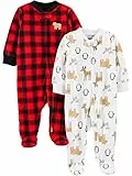 Simple Joys by Carter's Baby Jungen Babies' Holiday Fleece Footed Sleep and Play, Pack of 2 Kleinkindschläfer, Buffalo Karos/Waldtiere, 0 Monate (2er Pack)