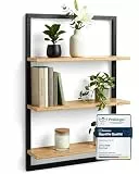 LAYVL HOME® Wandregal Bambus mit schwarzen Metallrahmen, 75x50x15cm, hängendes Regal mit modernem Design, Metall Holz Wand Schweberegal, Regalwand Möbel für Wohnzimmer Küche und Bad (Naturbeige)