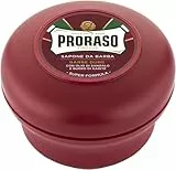 Proraso Shaving Soap inklusive Seifenschale, 150 ml, nährende und feuchtigkeitsspendende Rasierseife für Herren mit Sandelholz & Sheabutter, Made in Italy, Rot