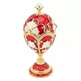 Emaillierte Schmuckschatulle, Metall Schmuckorganizer, mit Strasssteinen in Eiform Dekorativer Schmuckkasten Kleine Erinnerungsbox Vintage Design (rot Weiss)