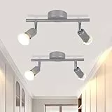 muyuua LED Deckenstrahler 2 Flammig Strahler: 2er Deckenleuchte GU10 Modern 6W Glänzend Silber 350° Drehbar Deckenlampe Spot 3000K Warmweiß Spotlight Innen Deckenspot für Küche Wohnzimmer Schlafzimmer