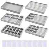 VEGCOO 6 Stk Set Schmuckaufbewahrung Schublade, Schmucktablett Organizer, Grau Samt Schmucktablett, Schmuck Organizer Schublade, Stapelbar Schmuck Organizer Schublade für Halsketten, Ringe, Ohrringe