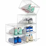 ARSTPEOE Schuhboxen, 6er Shoe Box, Schuhboxen Stapelbar Transparent, Schuhorganizer mit magnetischer Tür, Schuh-Vitrine, Faltbarer Kunststoff-Schuhbox.(Weiß