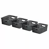 Curver My Style Aufbewahrungskörbe, Rattan-Effekt, 4 Stück, für Küche, Wohnzimmer, Badezimmer, Schlafzimmer, Allzweck, klein, rechteckig, Kunststoff, 4 l, Anthrazit, Dunkelgrau