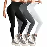 Leafigure Leggings Damen High Waist, Leggins Blickdicht für Sport Gym Yoga 3er Pack Schwarz/Weiß/Grau S-M