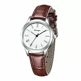 BOSHIYA Armbanduhr Damen, Analog Quarz Damenuhr mit Lederarmband, wasserdichte Mode Kreative Armbanduhr für Damen (Silber-Braun)