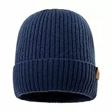 100% Merinowollmütze Beanie-Mütze für Männer Frauen, wintermütze Herren, wollmütze Herren, strickmützen für Herren - Warme Wintermütze Merinomütze zum Laufen Golf mit Fleecefutter Marineblau M/L