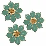 Arborus 3 STK Metall Blumen Deko Wand 25 * 25 CM Wandskulpturen 3D Metallbilder Wanddeko Set Grün Wandornament Hängend Wandkunst für Wohnzimmer Schlafzimmer Esszimmer Küche Büro Flur