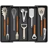 Lifewit Besteckkasten für Schubladen, Küchenutensilienhalter Tiefe 35 cm, Schubladen Organizer Küche Erweiterbar auf 45 cm, Kunststoff Utensilienhalter Besteckeinsatz für Messer/Gabel/Löffel, Schwarz