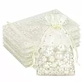 G2PLUS 10x15cm Organzasäckchen mit Gänseblümchen-Muster: 30 Stück Beige Geschenkbeutel mit Kordelzug, Medium Organzabeutel für Hochzeitsgeschenke, Schmuck, Parfüm, Mitbringsel