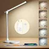 Aisutha Schreibtischlampe LED Dimmbare Tischleuchte 5 Farb und 10 Helligkeitsstufen Nachttischlampe USB-Anschluss für Aufladung des Smartphones für Kinder, Büro-Weiß [Energieklasse G]