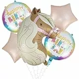 NISENTIA 5 Stück Pferde Luftballon Set, Pferde Deko Geburtstag Mädchen XXL Folienballon Pferdedeko Fuer Kindergeburtstag Luftballon Geburtstagsdeko Mädchen Kindergeburtstag Pferdegeburtstag Deko