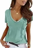Imily Bela Damen T-Shirt Kurzarm V Ausschnitt Sexy Sommer Oberteile Tops Tunika Casual Tee Locker(Hellgrün,XL)