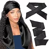 Xtrend 2Pcs Damen Satin Edge Schals für Haarschal für Spitze Front Perücke rutschfeste Haarwickel Perücken Griffband für Yoga, Make-up, Gesichtsbehandlung, Sport (2 Stk, Schwarz #)