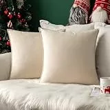 MIULEE 2er Set Samt Kissenbezug Weihnachten Flansch Kissenhülle Dekorative Sofakissen Dekokissen Umwickelte Kante Kissenbezüge Zierkissenbezug für Sofa Wohnzimmer Schlafzimmer 65x65 cm Creme weiß