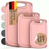 Blumtal Schneidebrett Set mit 3 Größen (S/M/L) - Schneidebrett Kunststoff groß + Saftrillen & Griff - Cutting Board - Schneidbrett BPA frei - Bretter Set Küche - Schneidebretter Set in Tonfarbe